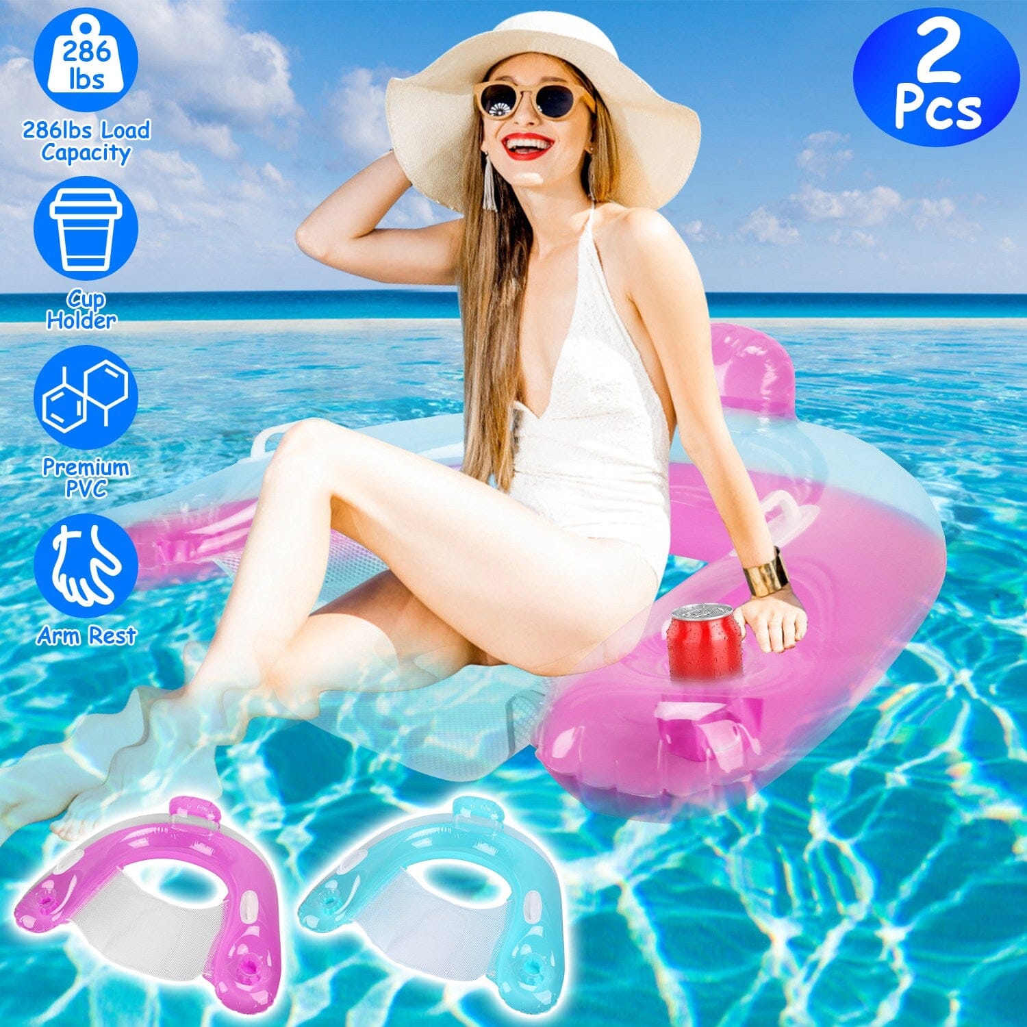 2-Pack: Inflatable Float Pool Chair with Cup Holder Arm Rest Free Shipping Get To Buy