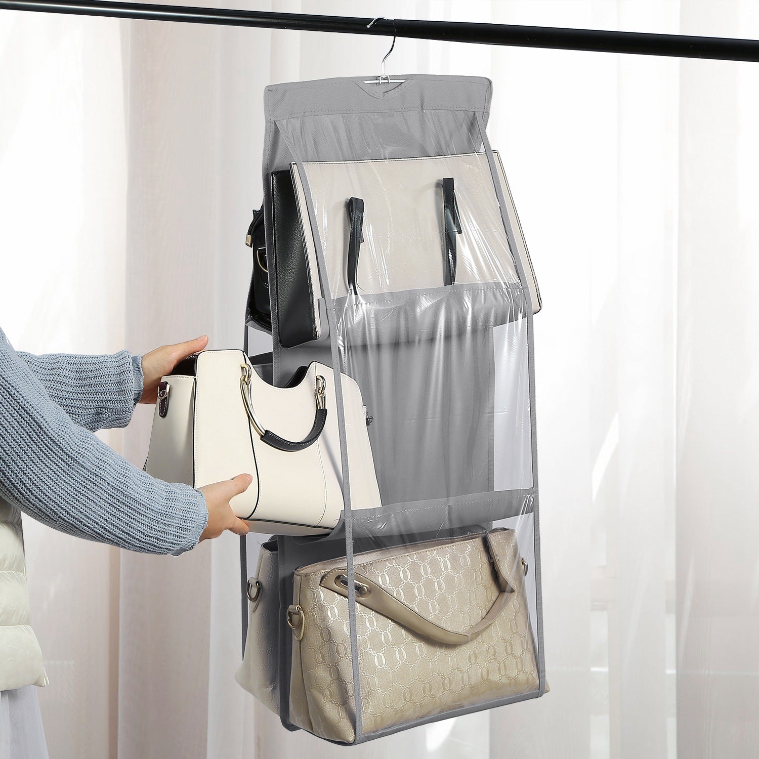 Hanging HandBag Organizer with 6 Pockets Closet Purse Storage Quality From China Wholesale