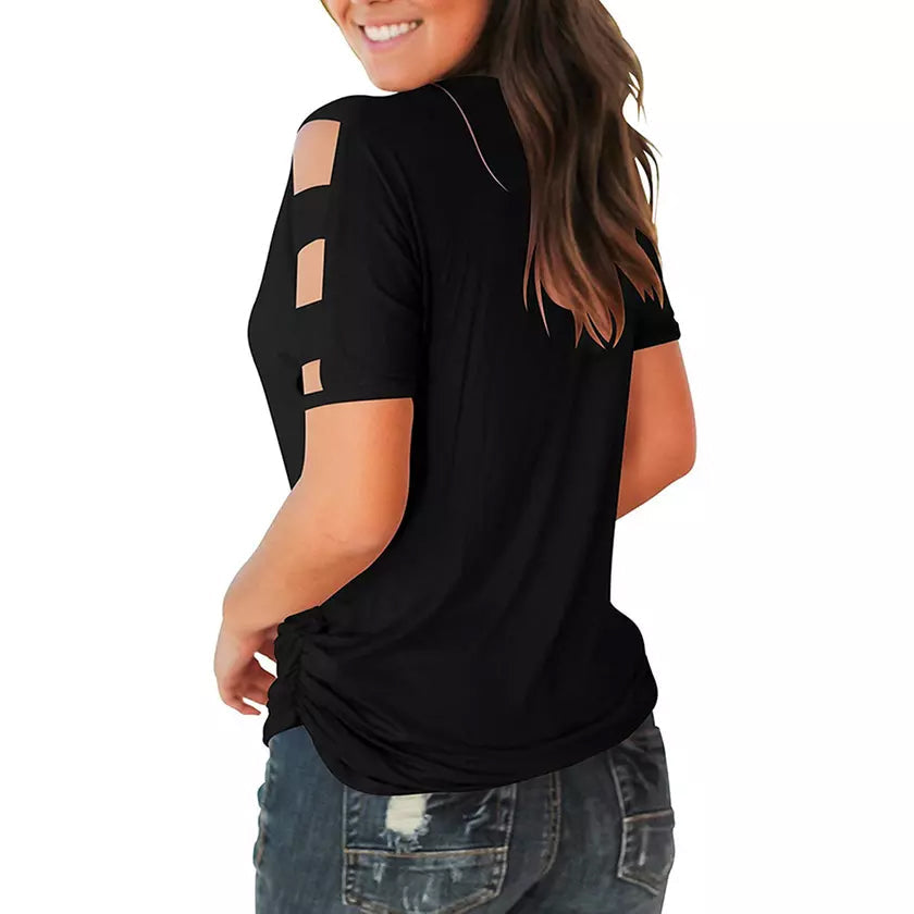 Women Short Sleeve Cut Out Cold Shoulder Tops Deep V Neck T Shirts Buy Cheap Wholesale Pice