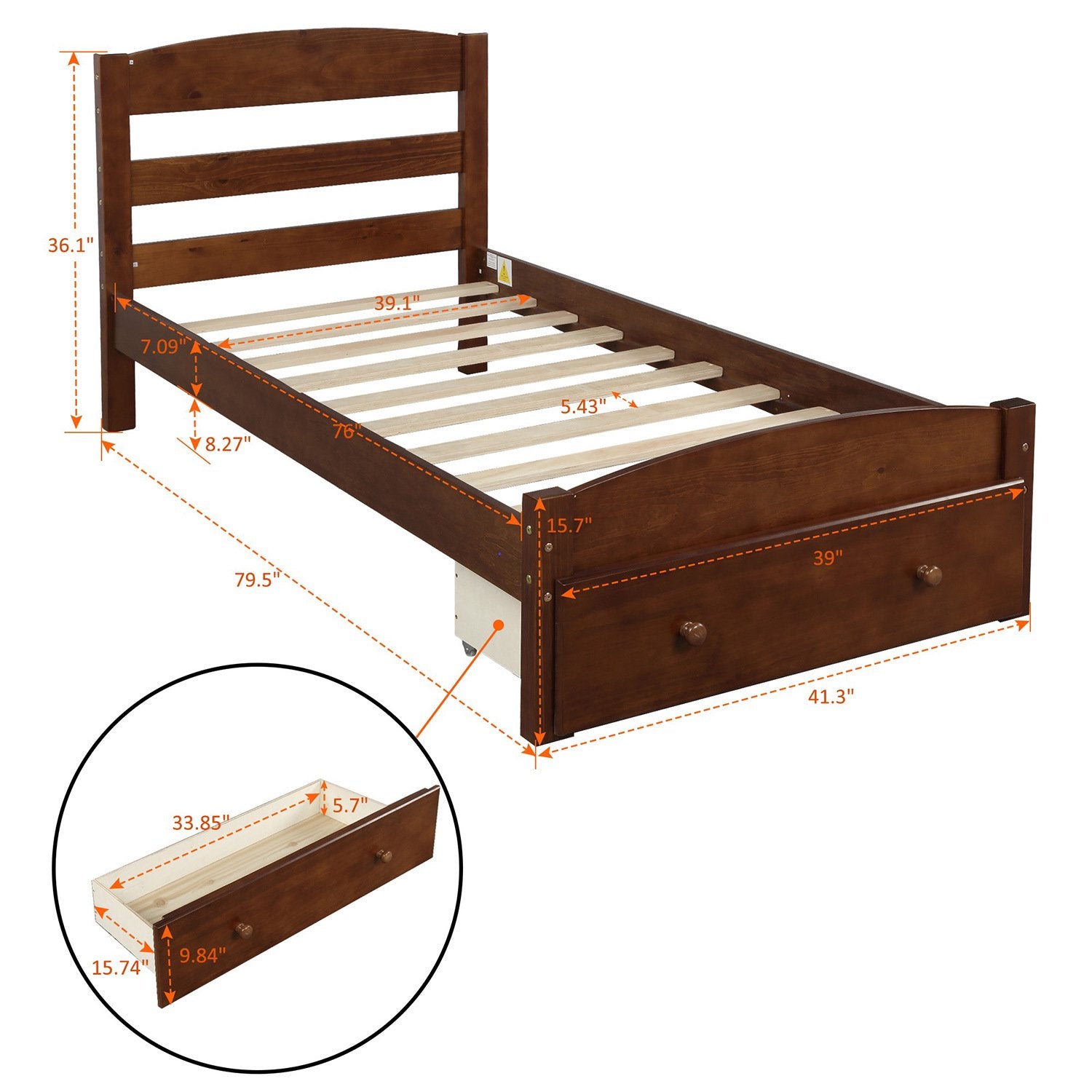 Twin Platform Bed Frame with Storage Drawer Headboard Pre Order For Sale