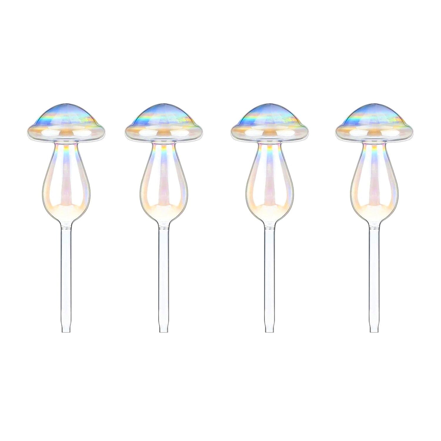 4-Pieces: Clear Glass Plant Watering Globes Iridescent Rainbow Gradient Mushroom Supply Sale Online