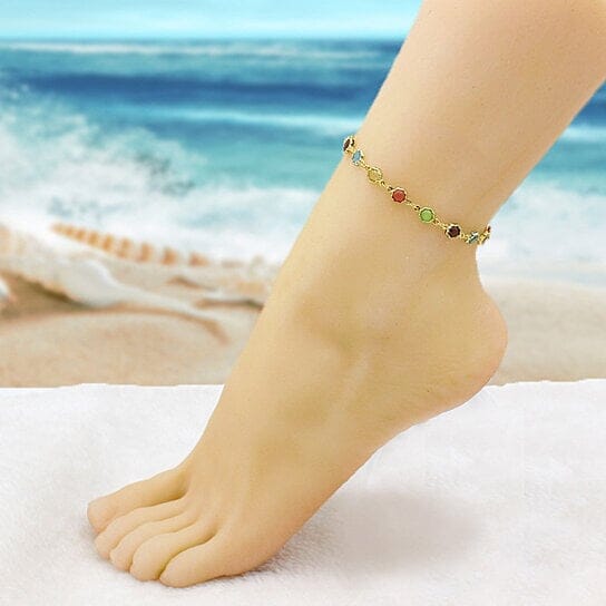 18k Gold Filled High Polish Finish Multi Color Flower Crystal Ankle Bracelet Quality From China Wholesale