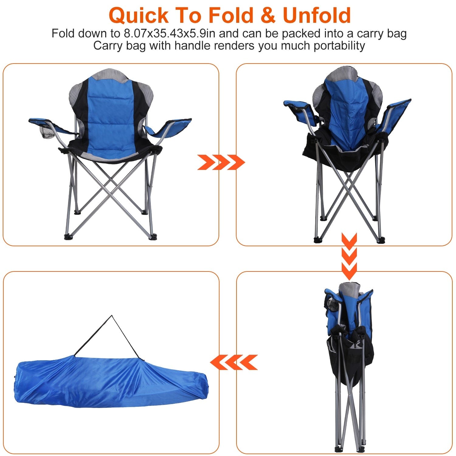 Padded Seat Arm Back Foldable Camping Chair Heavy Duty Steel Lawn Cheap Sale Supply