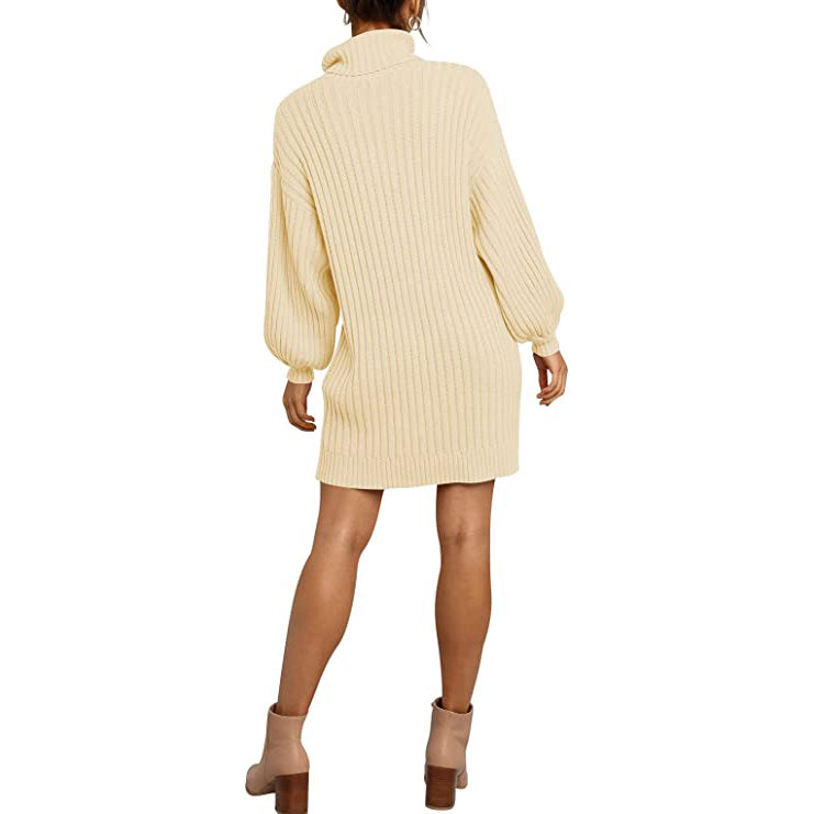 Women's Turtleneck Long Lantern Sleeve Casual Loose Oversized Sweater Dress Online