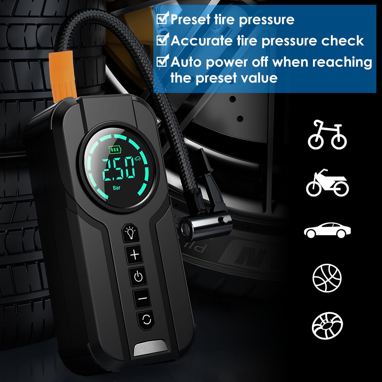 Portable Car Compressor Wireless Electric Air Pump 150 PSI with LED Light High Quality For Sale