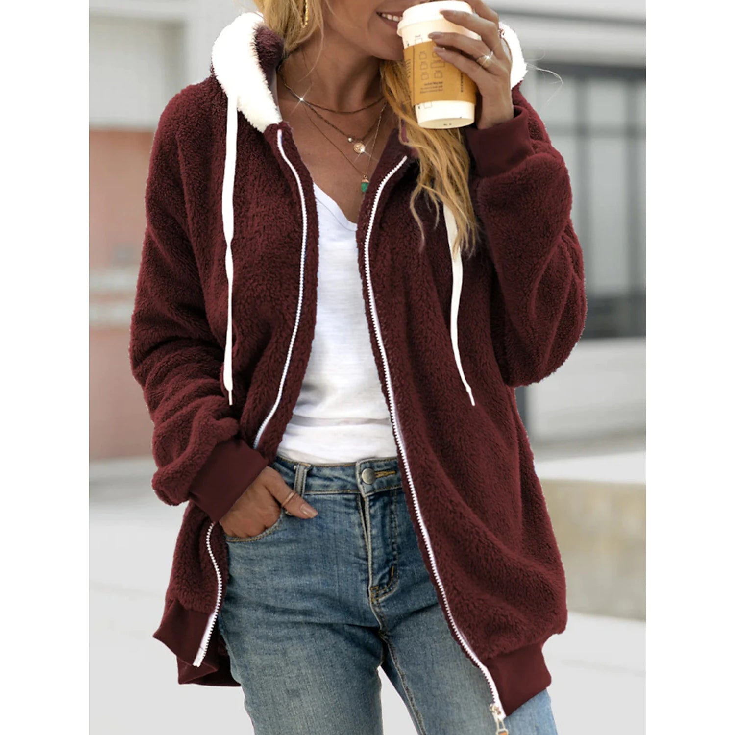 Women's Zip Fleece Hoodie Sweatshirt Free Shipping Fashion Style