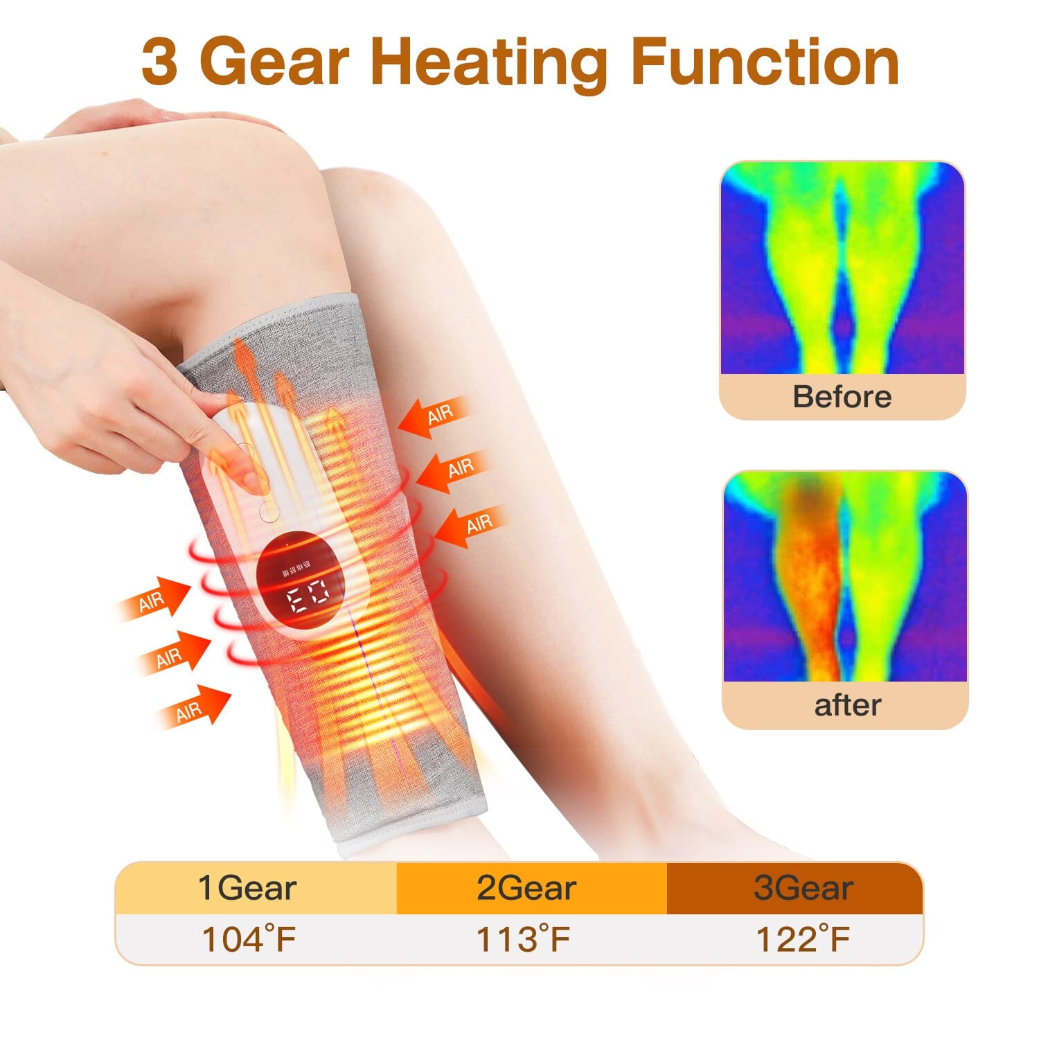 Portable Cordless Rechargeable Air Leg Compression Massage Adjustable Wrap with 3 Modes Intensities Heating Function Good Selling Online