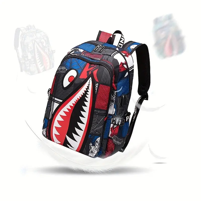 Shark Patterned Nylon Student Backpack Explore Online