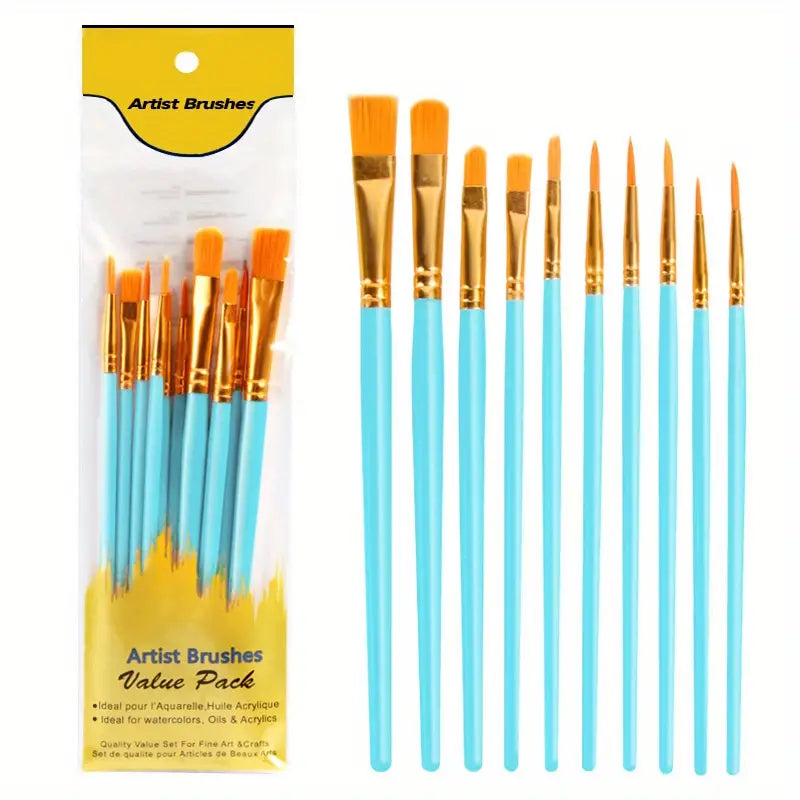 10-Pieces: Artist Paintbrush Nylon Round Pointed Flat Head Set Best Store To Get Cheap Online