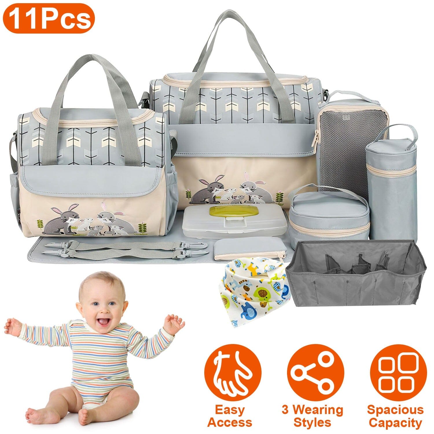 11-Piece Set: Multifunctional Diaper Handbags with Food Bag Low Cost