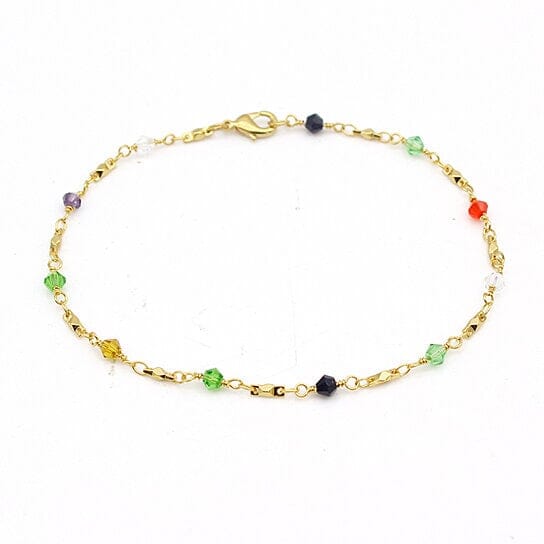 18k Gold Filled High Polish Finish Multi Color Ball Crystal Ankle Bracelet Wide Range Of Sale Online