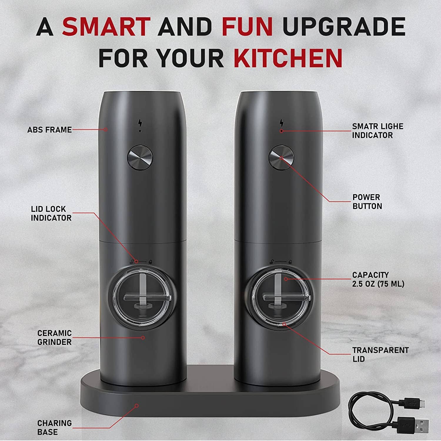 2-Piece Set: Electric Salt and Pepper Grinder Outlet Huge Surprise