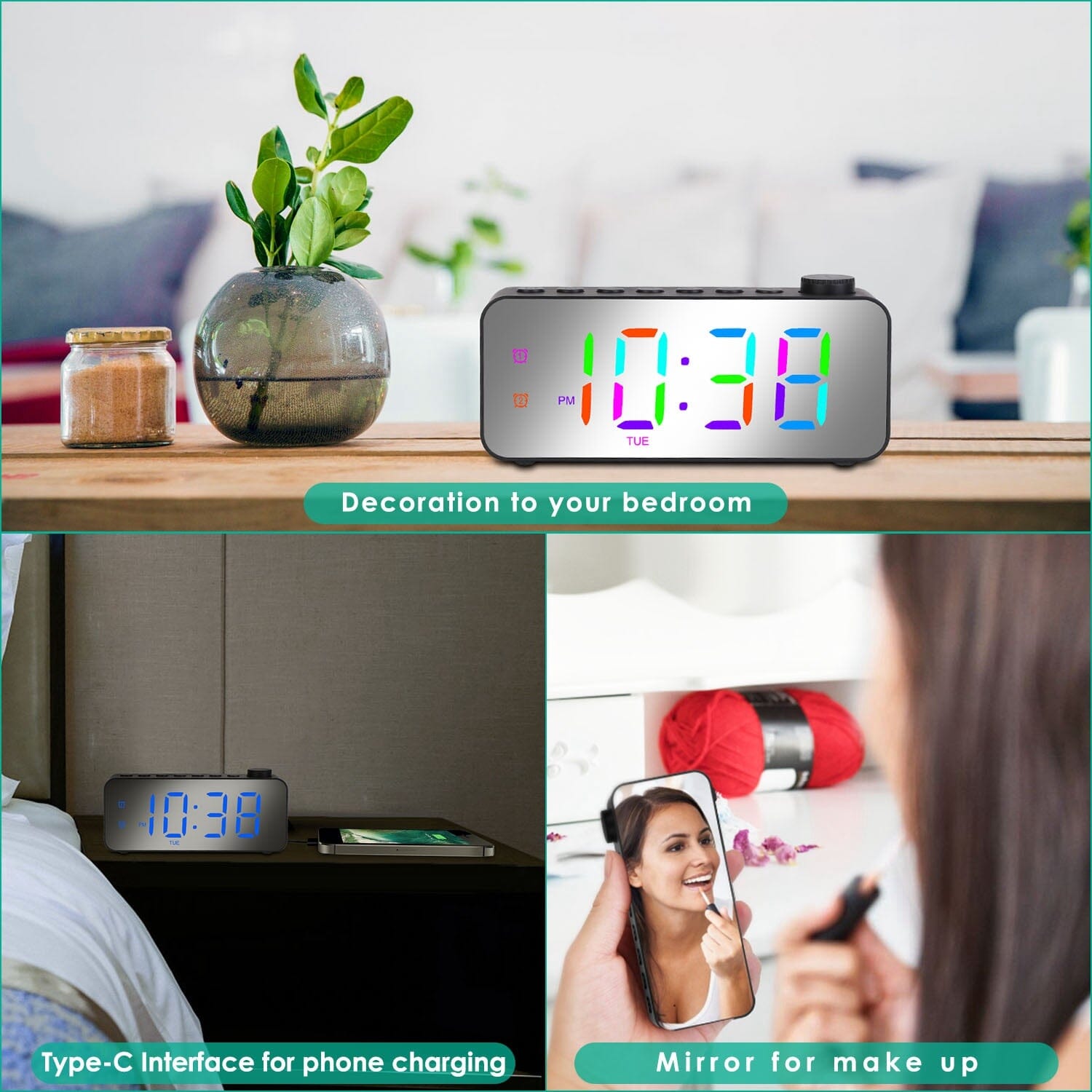 RGB Color LED Digital Alarm Clock Free Shipping Online