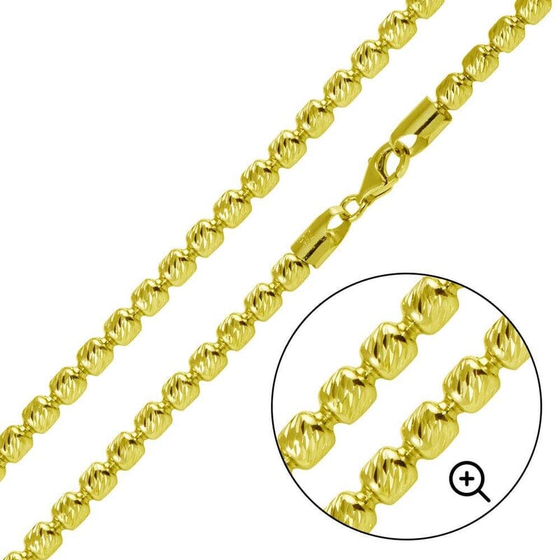 925 Sterling Silver 14K Yellow Gold Plated 3MM Moon Cut Oval Barrel Beaded Chain Buy Cheap Deals