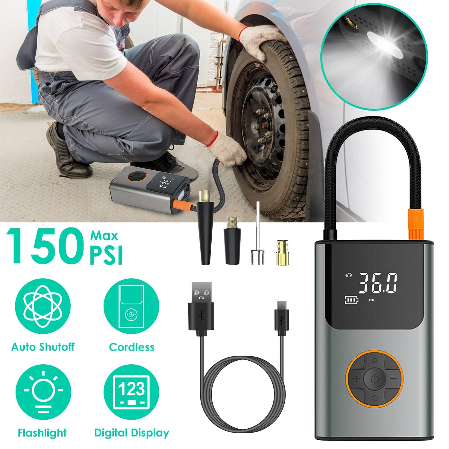 Portable Mini Tire Inflator with Digital Display LED Light Sale Low Pice