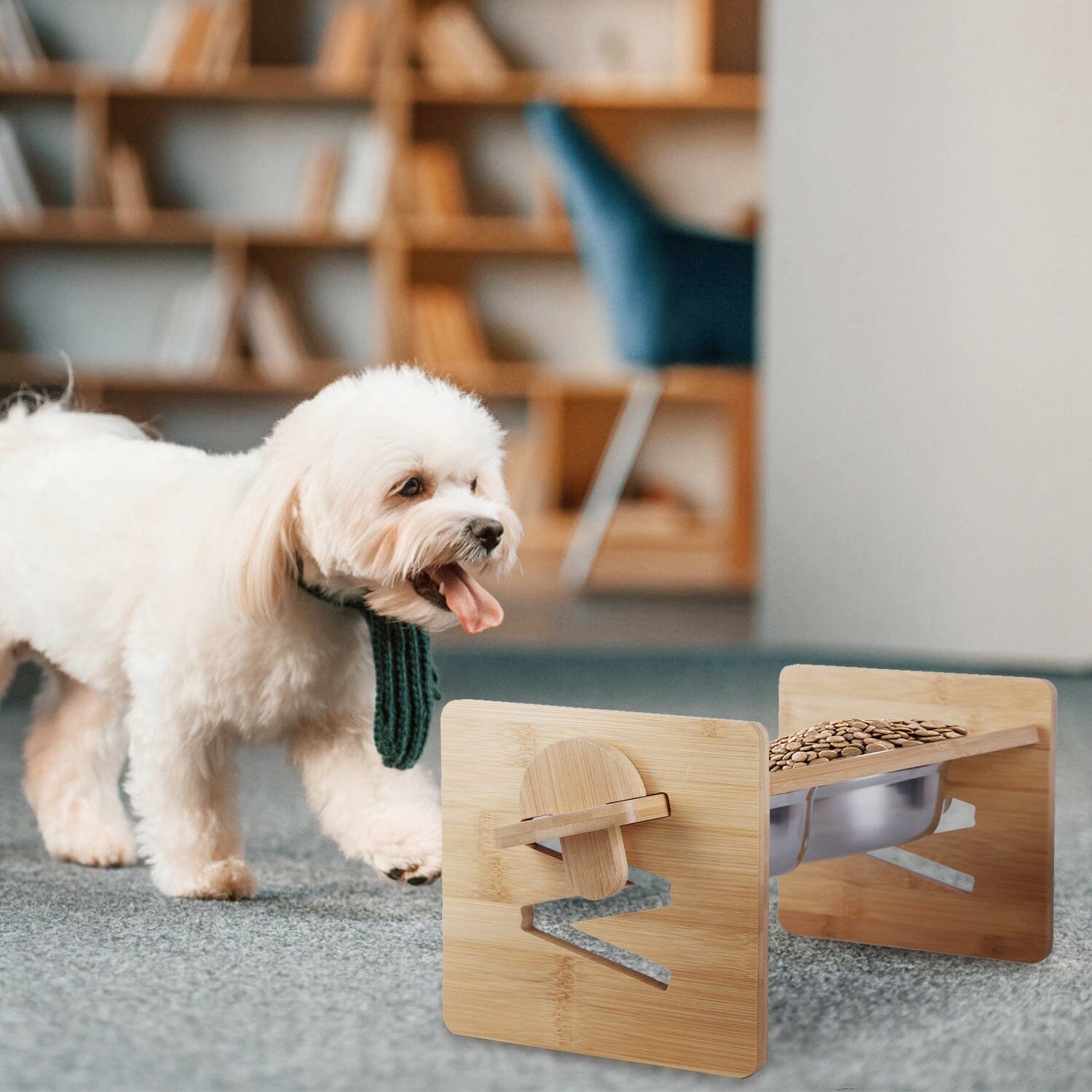 5°Tilt Bamboo Double Elevated Dog Bowls with 4 Adjustable Heights With Paypal Sale Online