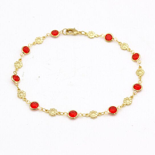 18k Gold Filled High Polish Finish Red Crystal Flower Ankle Bracelet Get Authentic For Sale