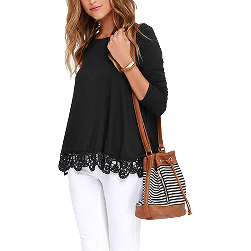 Women's Long Sleeve Lace Trim Blouse Visa Payment Cheap Pice