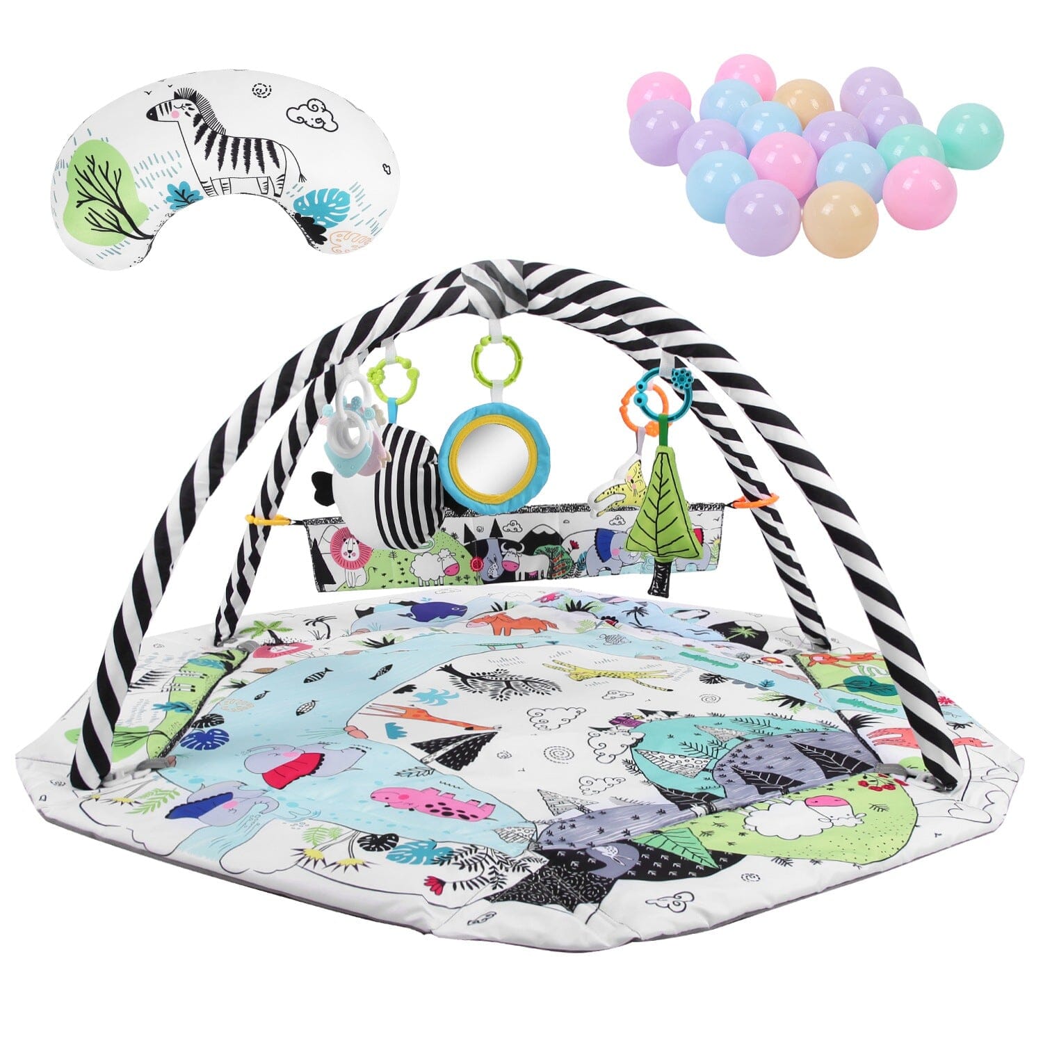 4-in-1 Baby Gym Play Mat Ball Pit with Pillow 18 Balls 9 Toys for 0-3 Years Old Fashionable Cheap Online