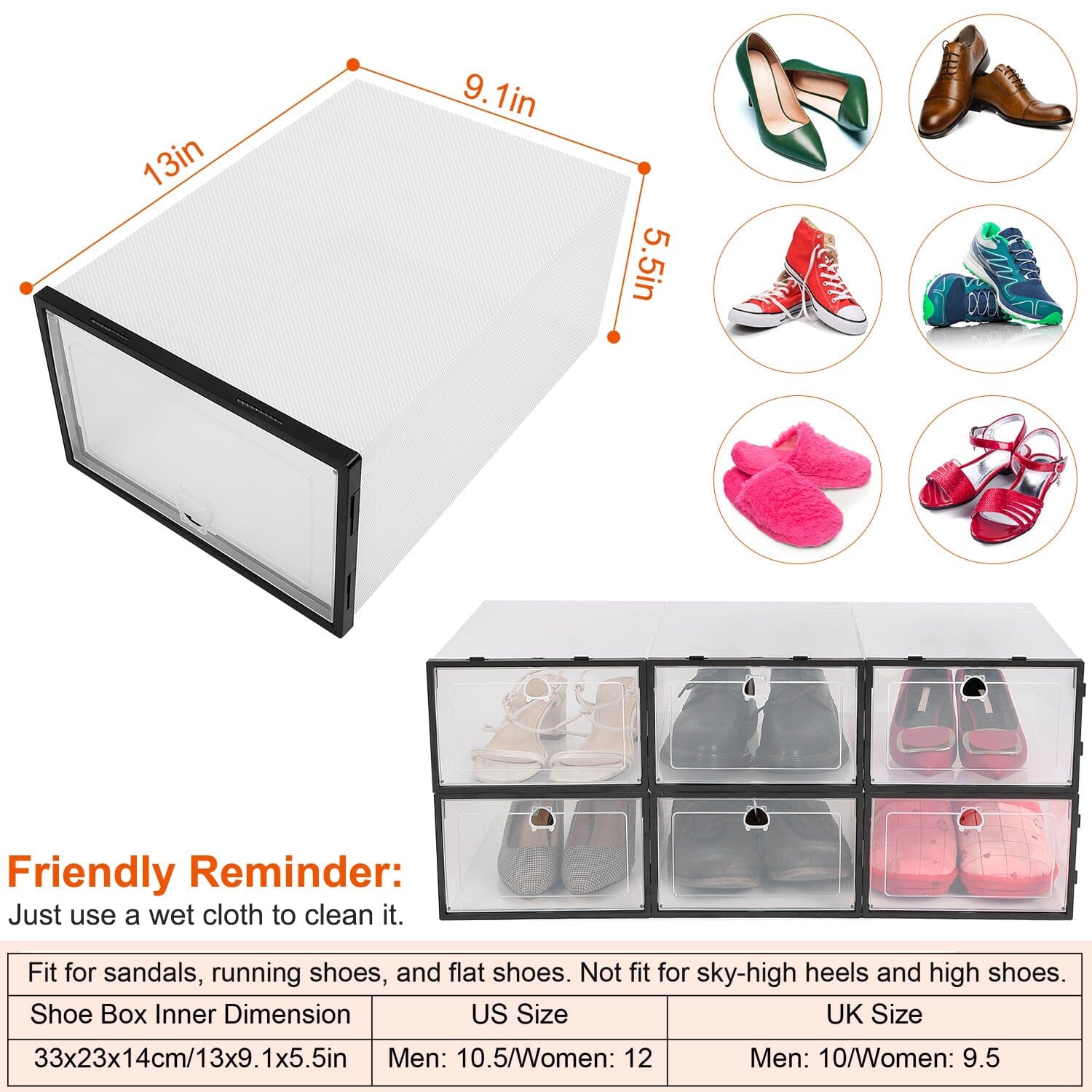 Stackable Shoe Storage Bin Transparent Dustproof Cheap Pice