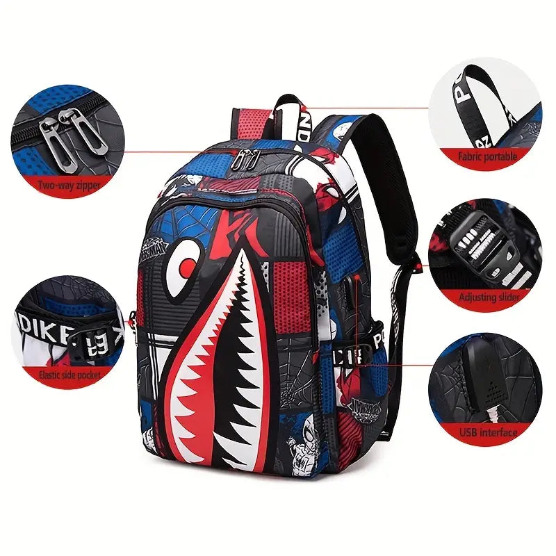 Shark Patterned Nylon Student Backpack Explore Online