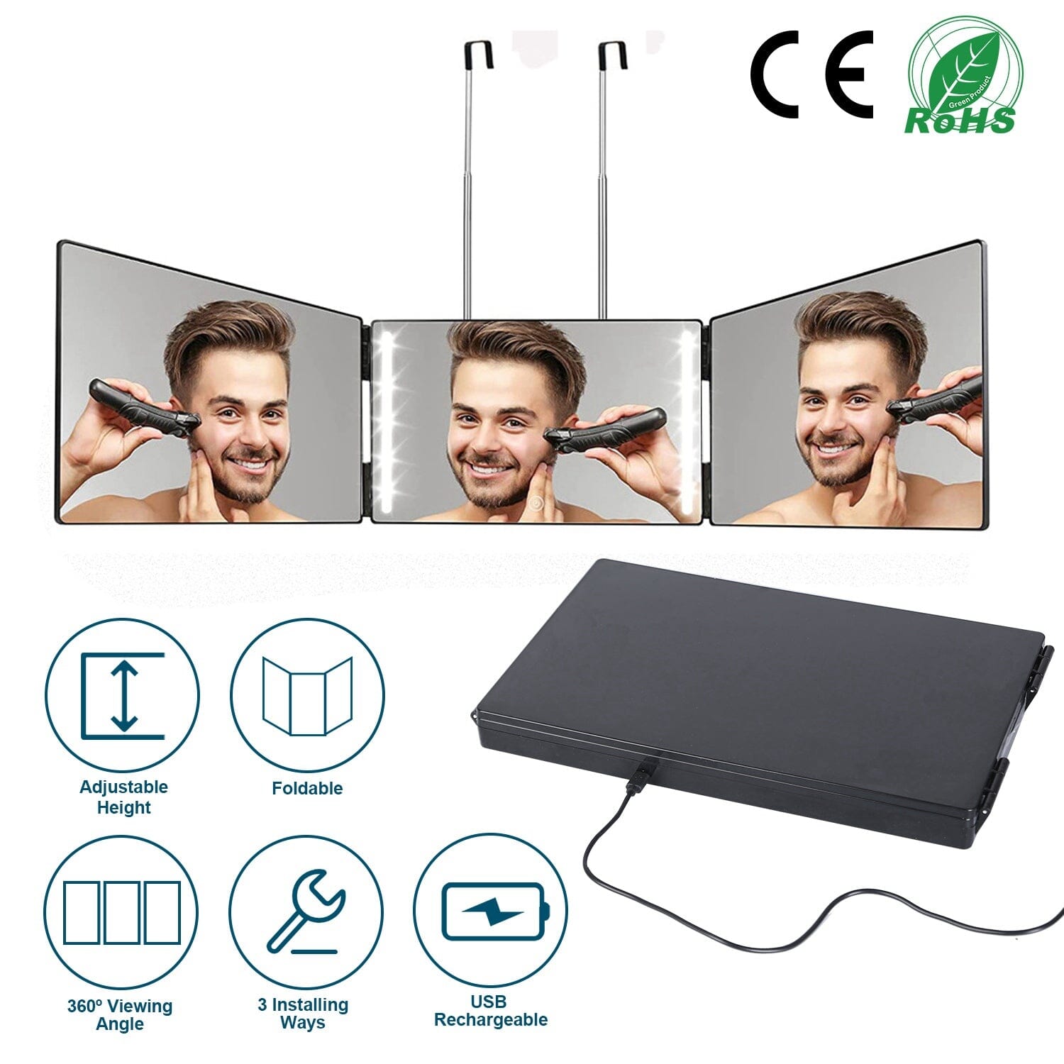 Tri-Fold Mirror with Telescopic Hanger Recommend Sale Online