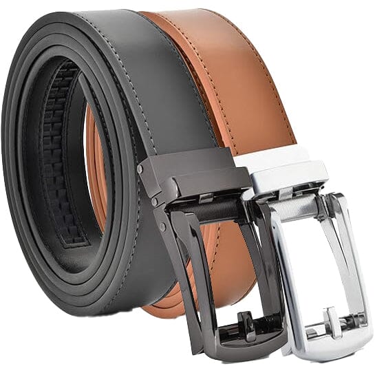 2-Pack: Carlo Fellini Mens Genuine Leather Ratchet Dress Belt with Slide Buckle Best Pices