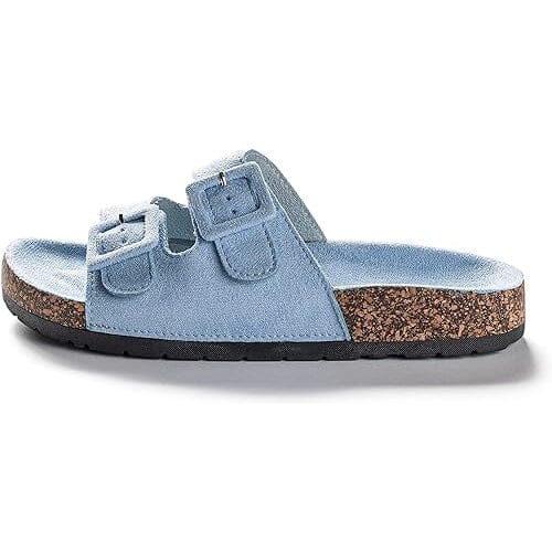 Roxoni Women Comfort Sandals Double Buckle Adjustable EVA Flat Slides Footbed Suede with Arch Support Non-Slip Real Cheap Online