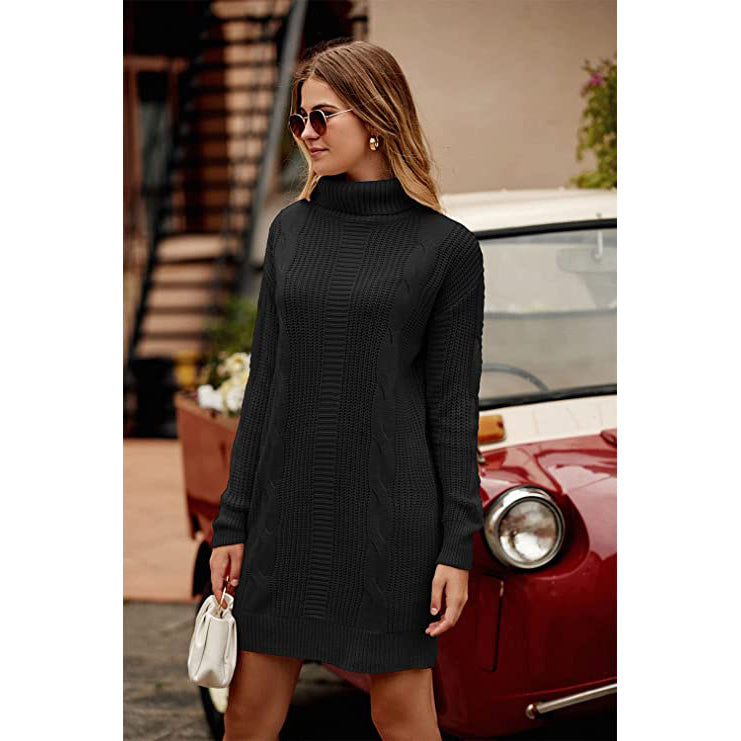 Turtleneck Pullover Sweaters Casual Long Sleeve Plain Winter Knit Sweater Dress Sale Wholesale Pice