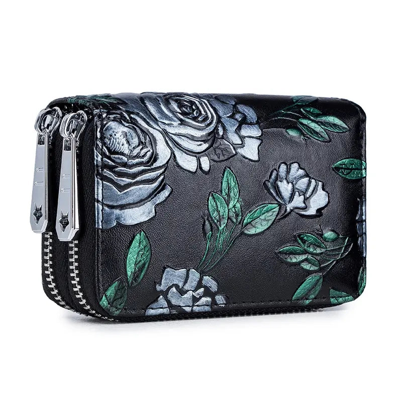 Women's Floral Faux Leather Double Zipper Card Holder and Coin Purse Find Great Cheap Online