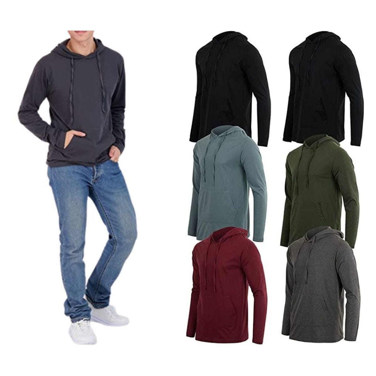 3-Pack: Men's Cotton Lightweight Pullover Hoodie with Kangaroo Pocket Wide Range Of Cheap Online