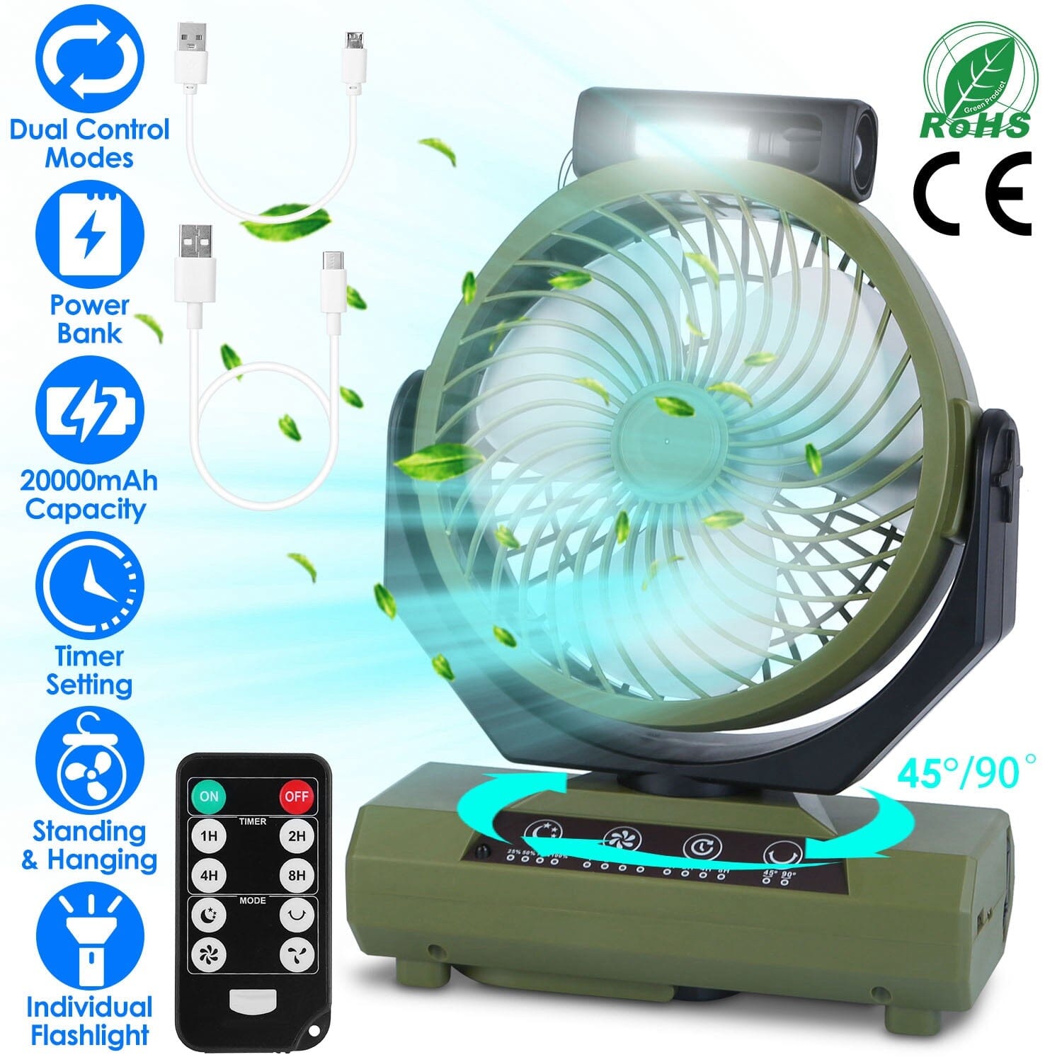 20000mAh Rechargeable Oscillating Camping Fan with Flashlight Hanging Hook Remote Control Comfortable Cheap Online