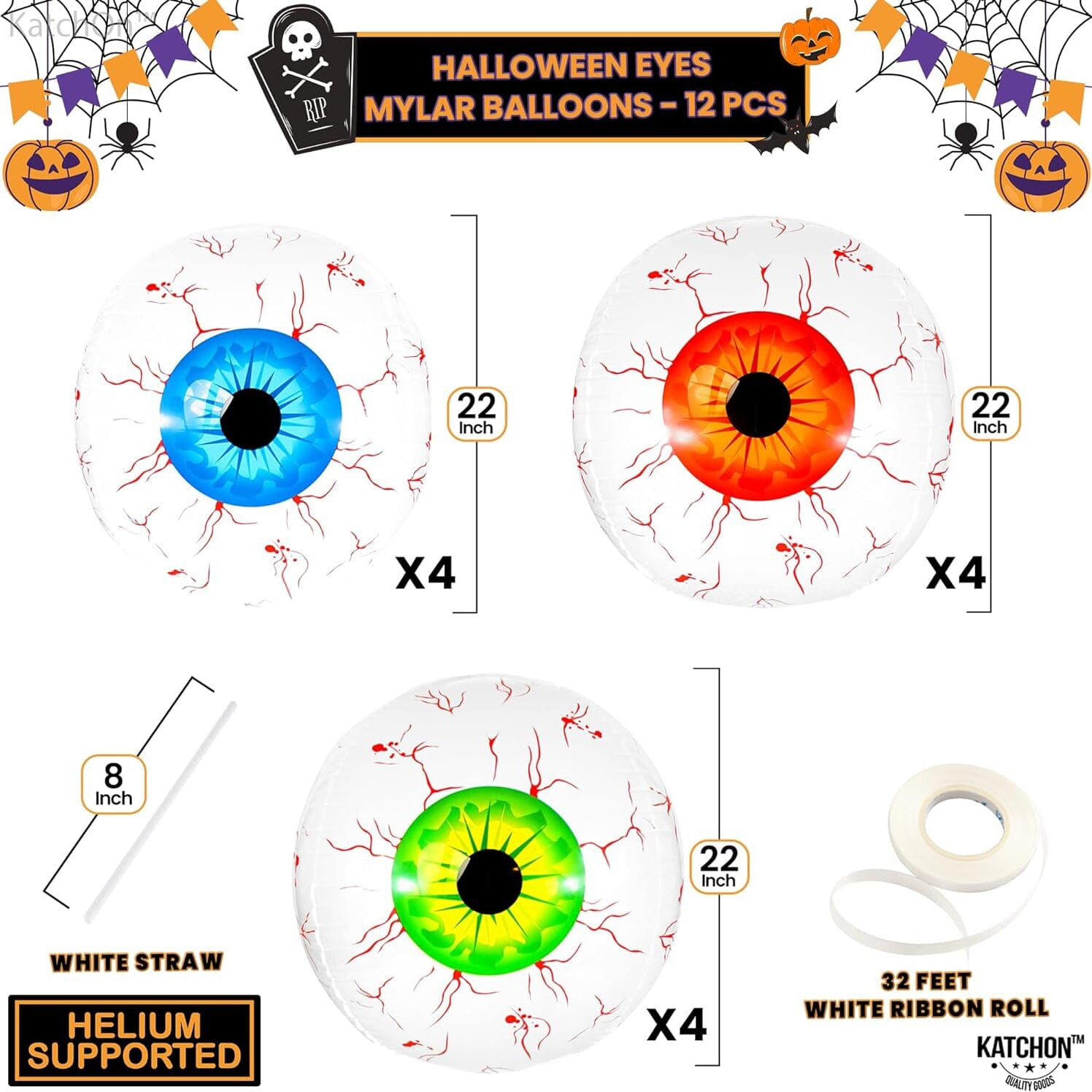 12-Pack: 22 Inch Halloween Eyeball Balloons Best Sale Cheap Pice