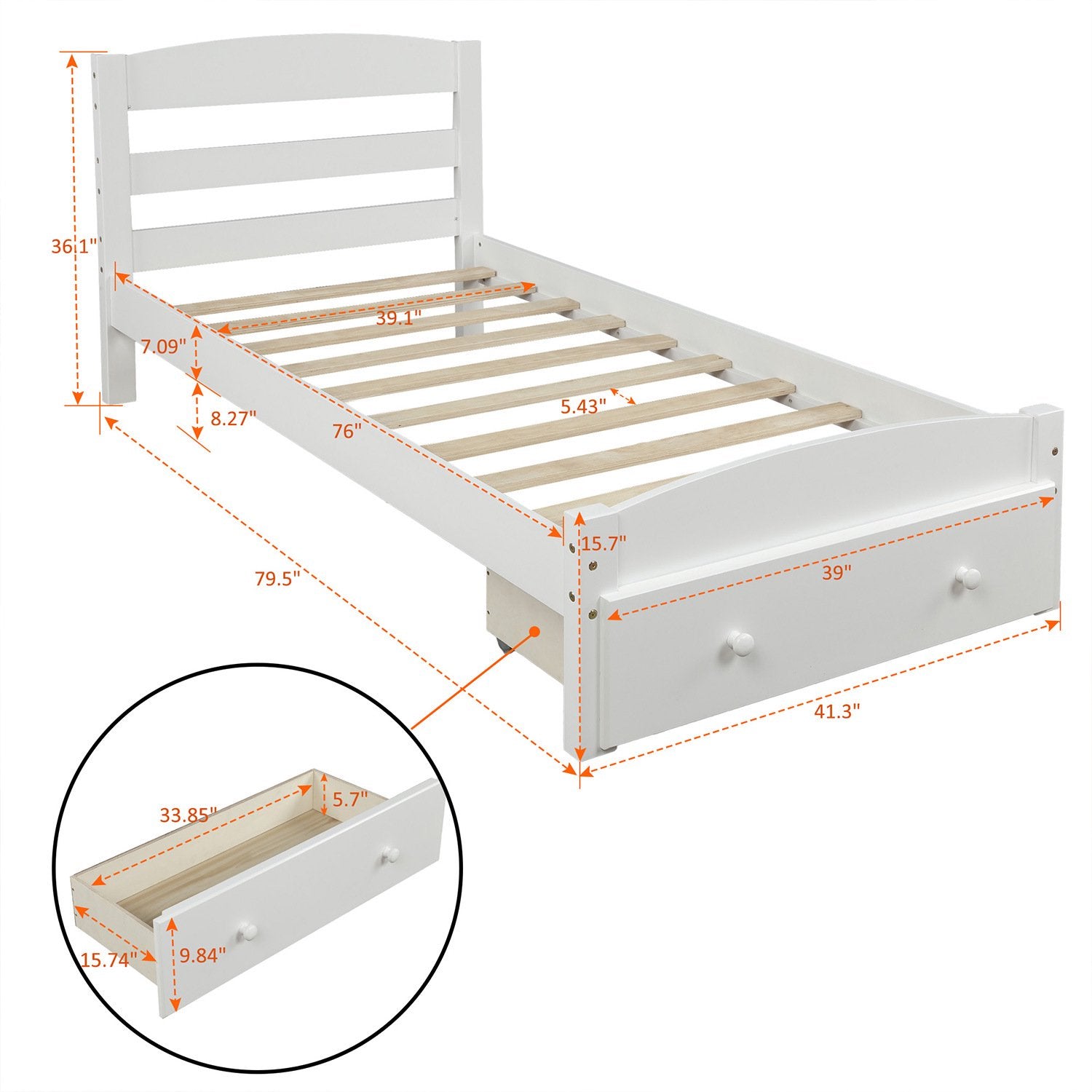 Twin Platform Bed Frame with Storage Drawer Headboard Pre Order For Sale