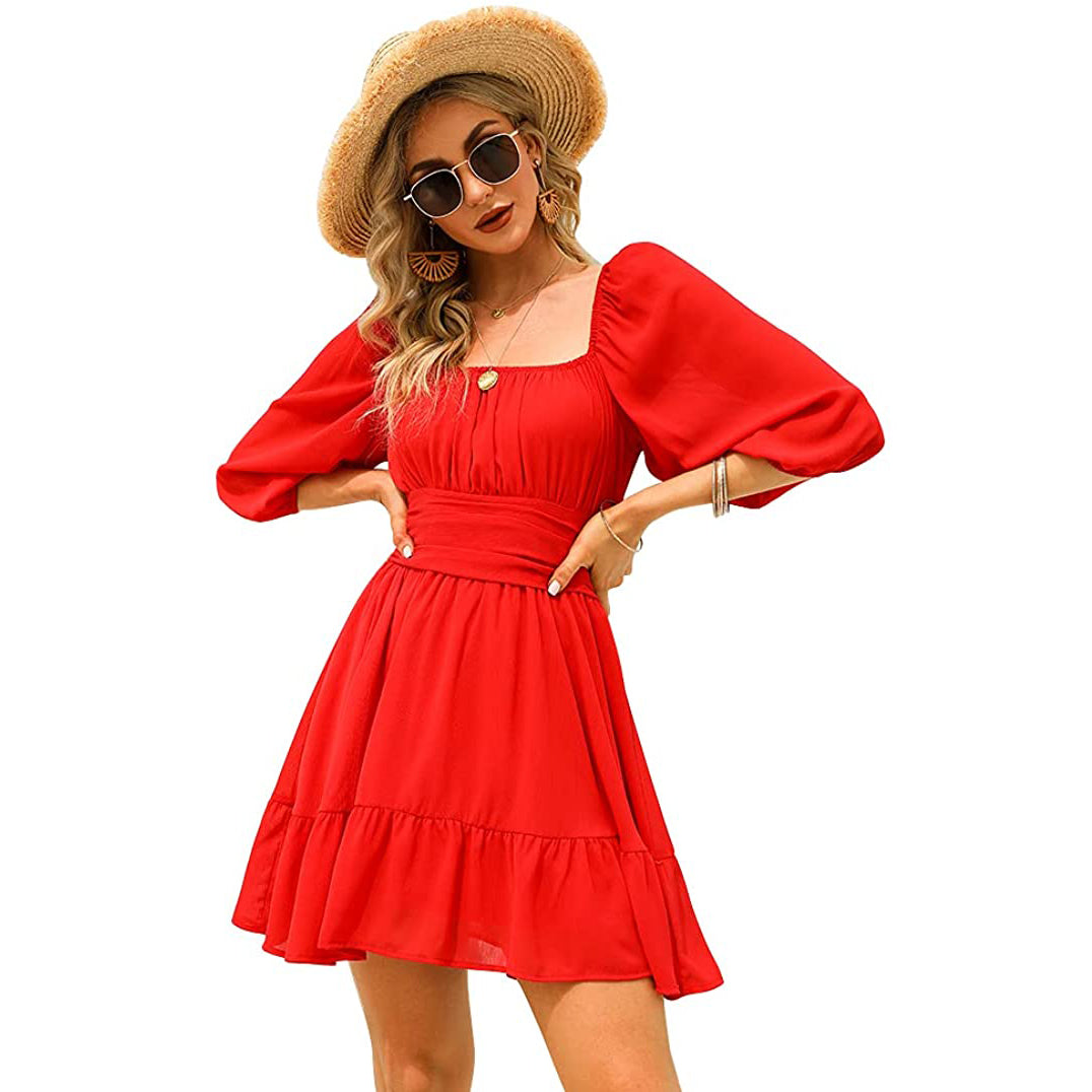 Women's Lantern Sleeve Tie Back Mini Dress Authentic Online