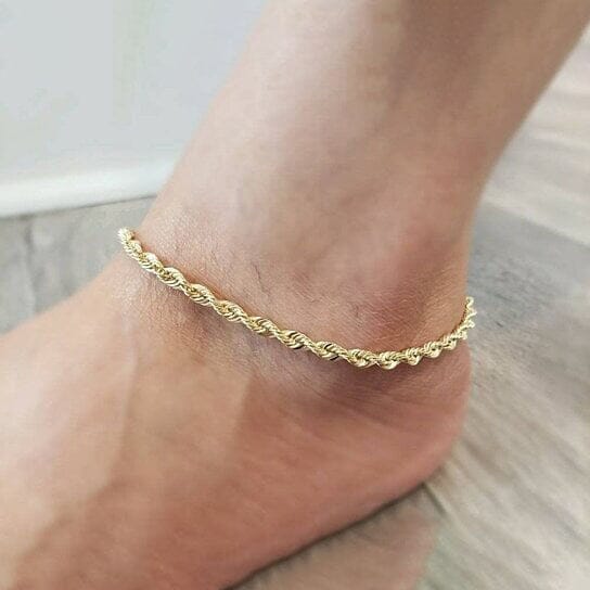 14k Yellow Gold Filled High Polish Finsh Rope Link Anklet 5mm 10'' White/Yellow Best Pices Online