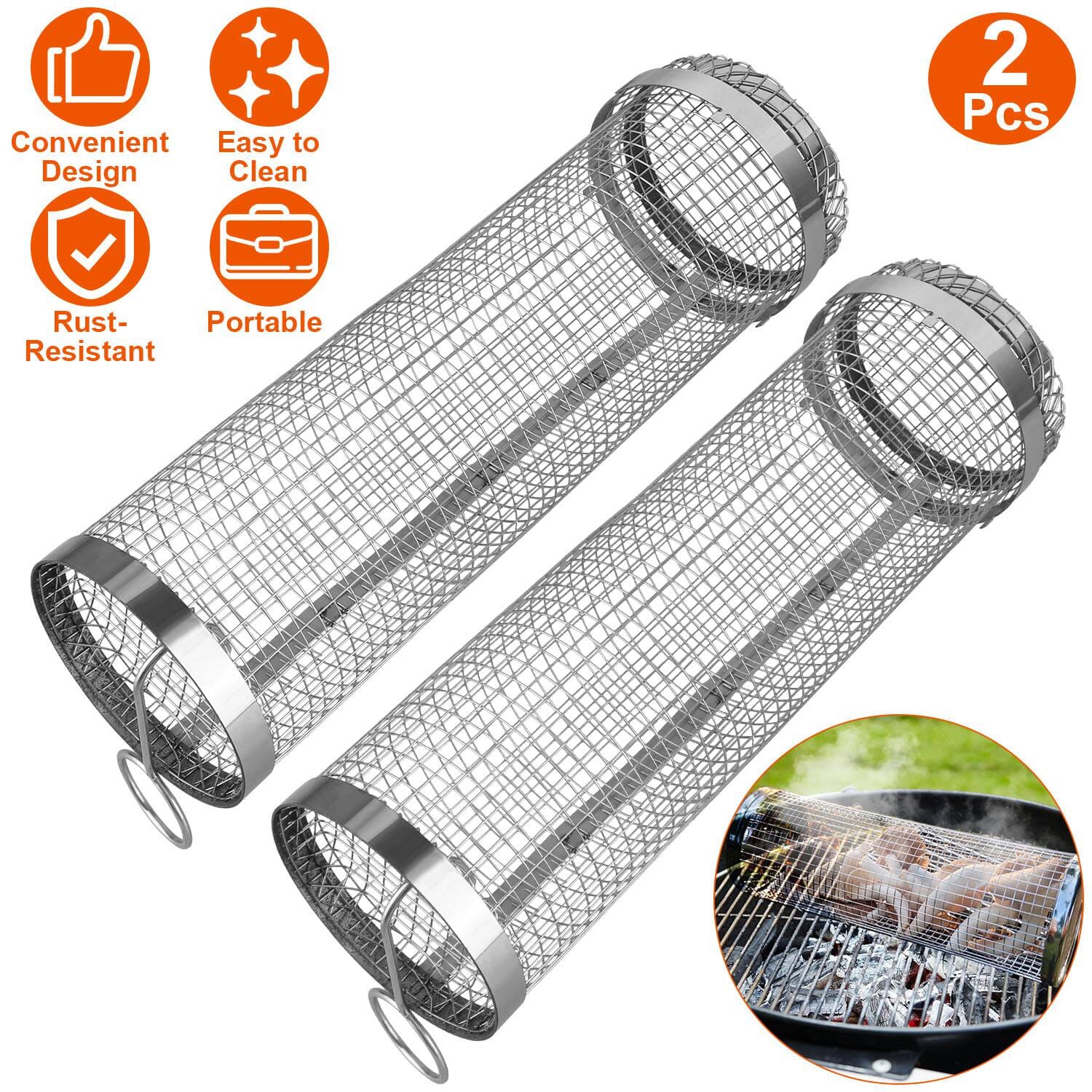 2-Piece: Portable BBQ Rolling Basket Round Stainless Steel Grill Get To Buy Cheap Pice