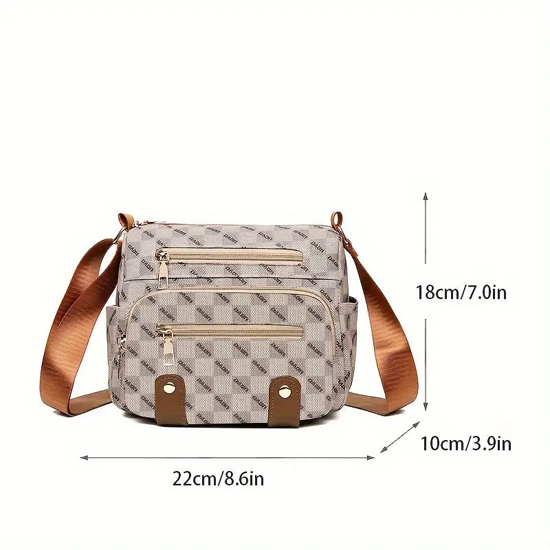 Plaid Pattern Crossbody Bag, Women's Multi Pockets Purse, Studded Decor Faux Leather Shoulder Bag Sale Recommend