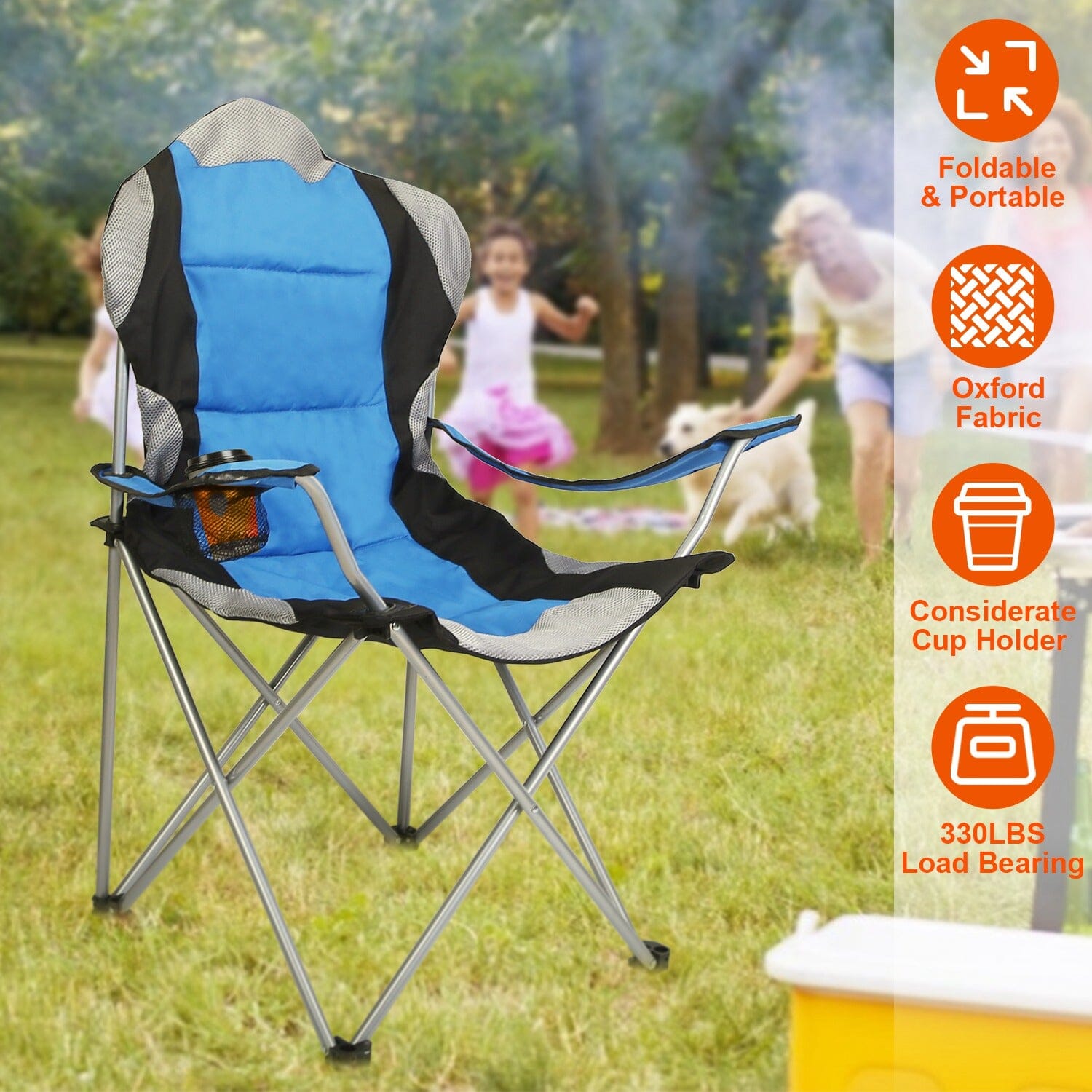 Padded Seat Arm Back Foldable Camping Chair Heavy Duty Steel Lawn Cheap Sale Supply