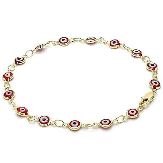 18k Women's Gold Filled High Polish Finsh Red Evil Eye Clasp Bracelet 7.5 Inch In China Cheap Pice