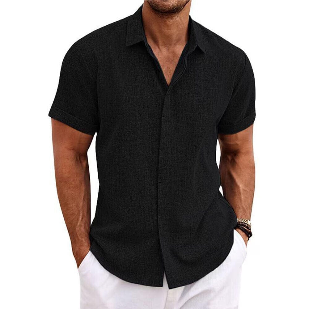 Men's Button Down Shirt Short Sleeve Plain Lapel Official Cheap Online