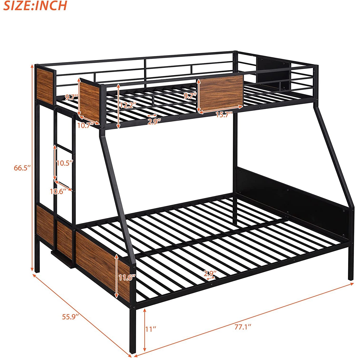 Metal Bunk Bed with Safety Railing Ladder Collections For Sale