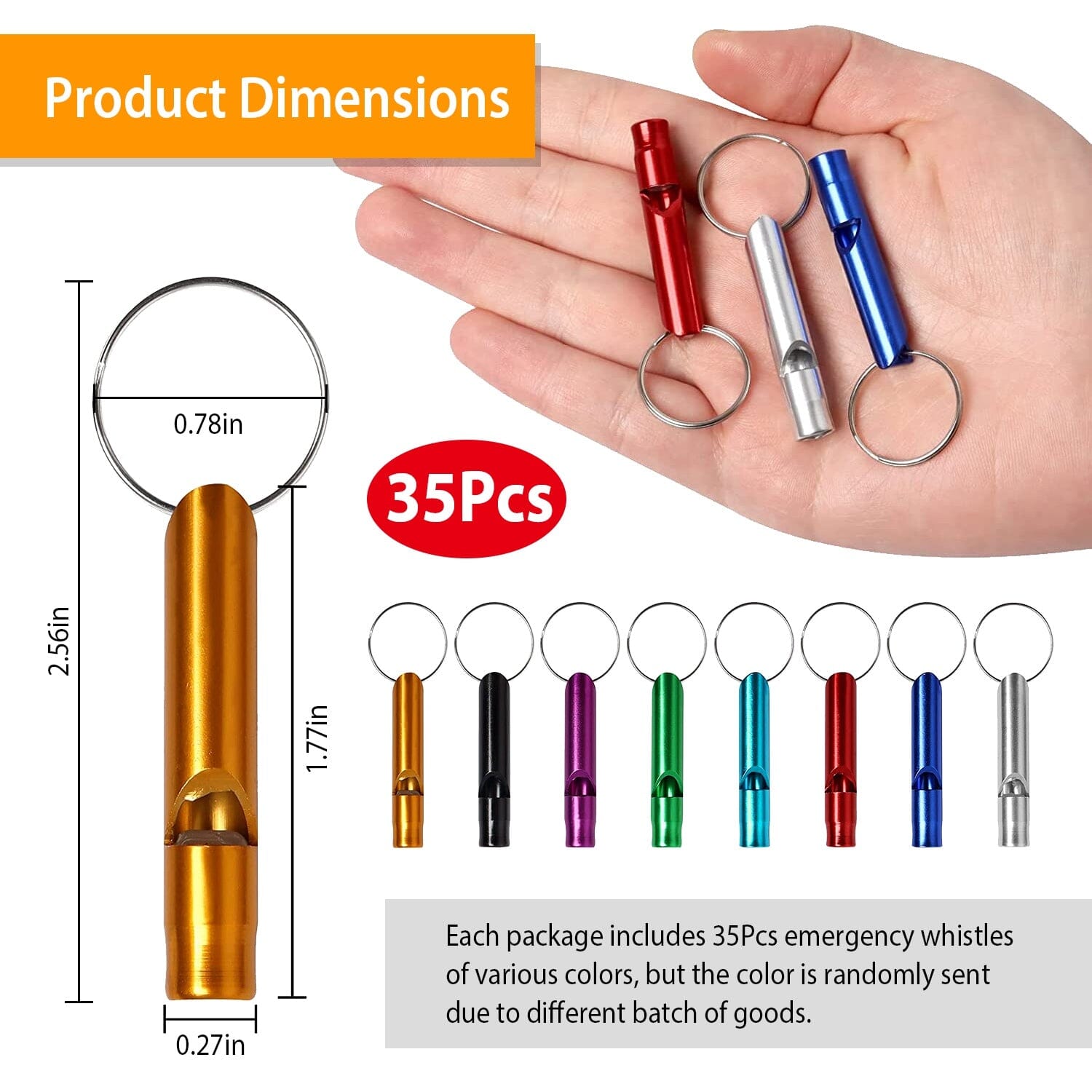 35-Pieces: Emergency Whistle Extra Loud with Key Chain Ring Sale Big Discount