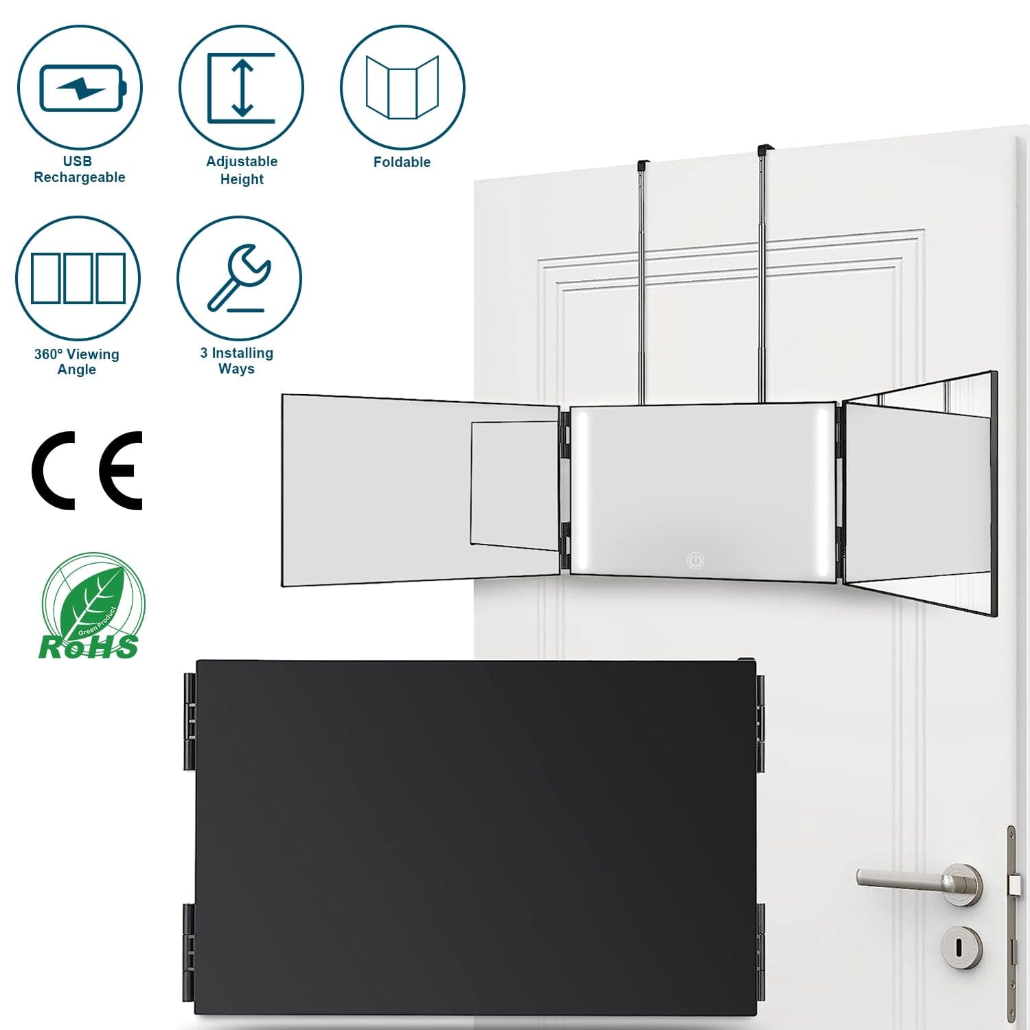 Tri-Fold Mirror with Telescopic Hanger Recommend Sale Online
