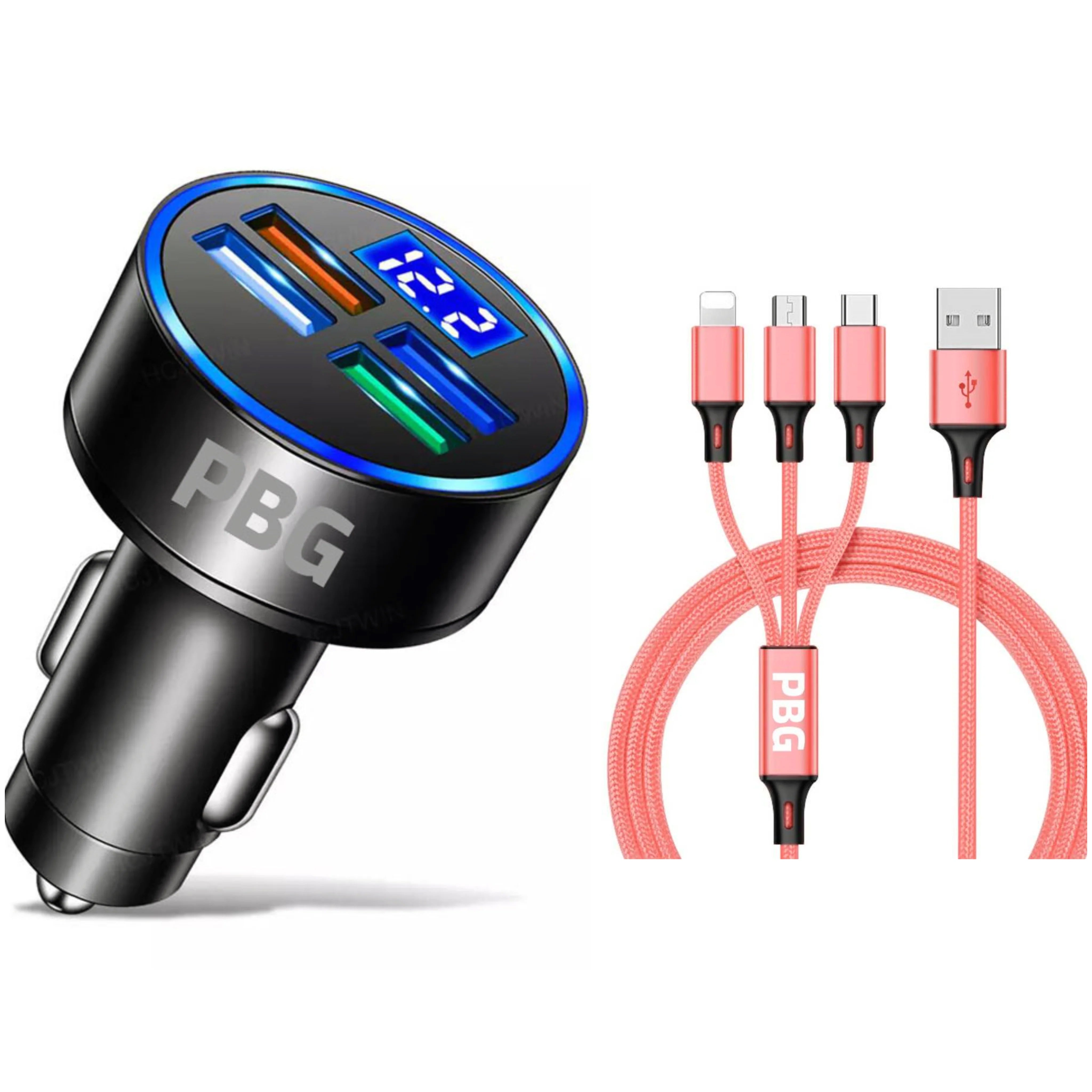 PBG LED 4 Port Car Charger Voltage Display and 3-in-1 Cable Bundle Eastbay Cheap Online