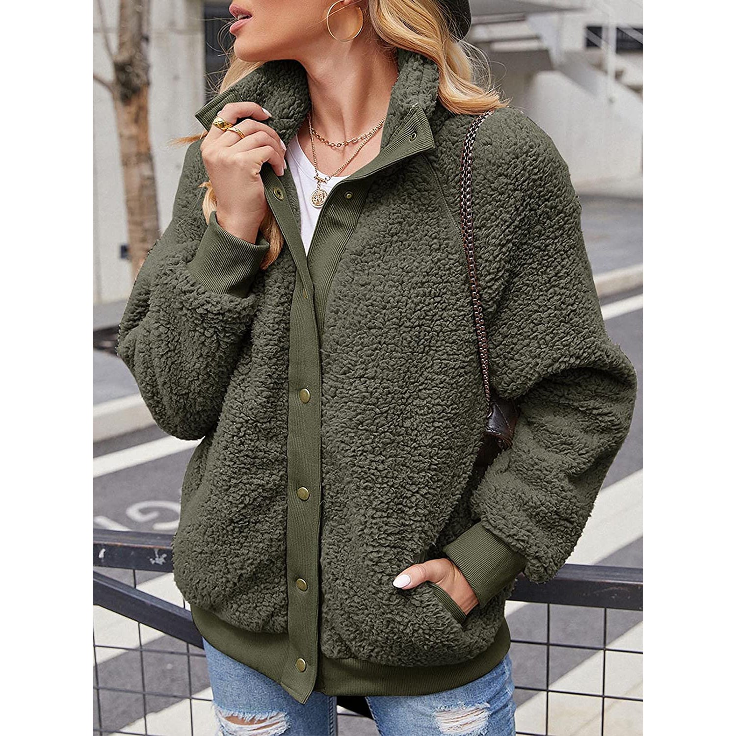 Womens Winter Sherpa Fleece Button Jacket Coat Cheap Sale Get Authentic