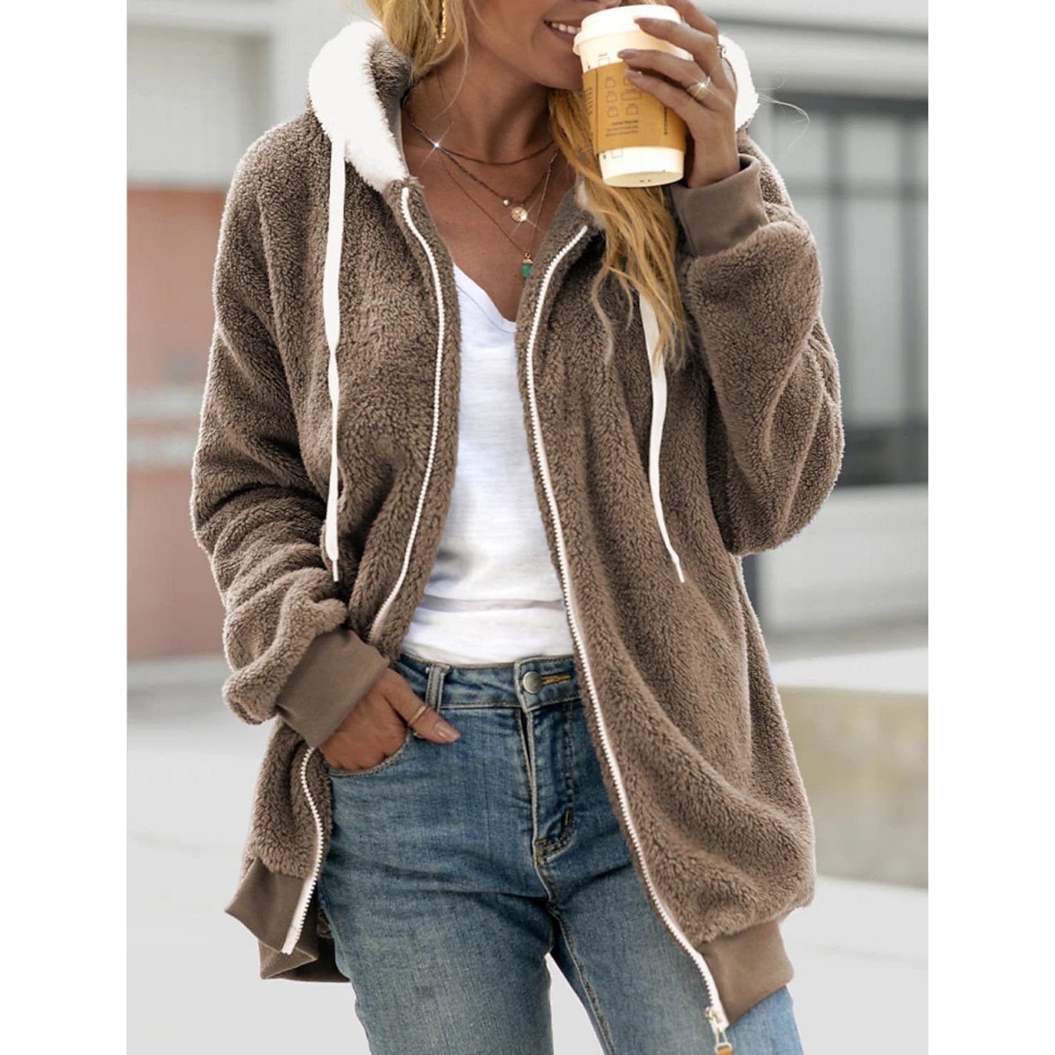 Women's Zip Fleece Hoodie Sweatshirt Free Shipping Fashion Style