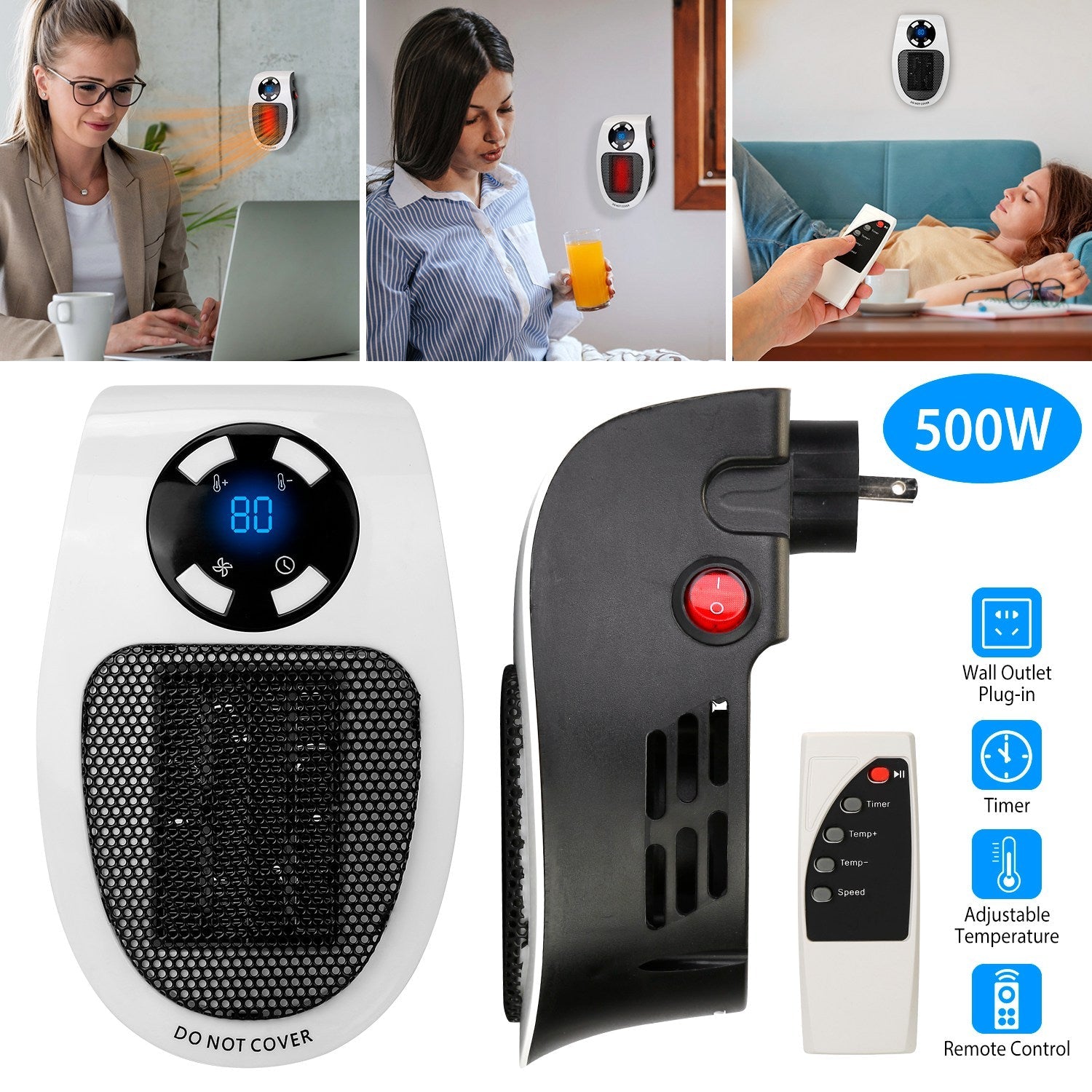 500W Portable Heater Fan Wall Outlet with Remote Control Free Shipping Low Cost