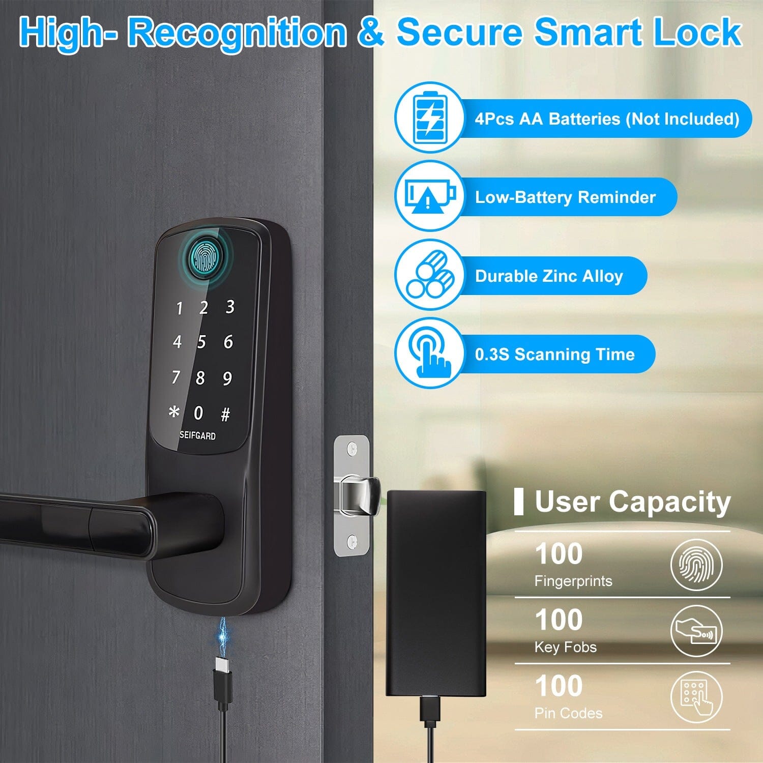 Smart Door Lock with Handle Fingerprints Passcode Keys Fobs App Control Discount Sale Online