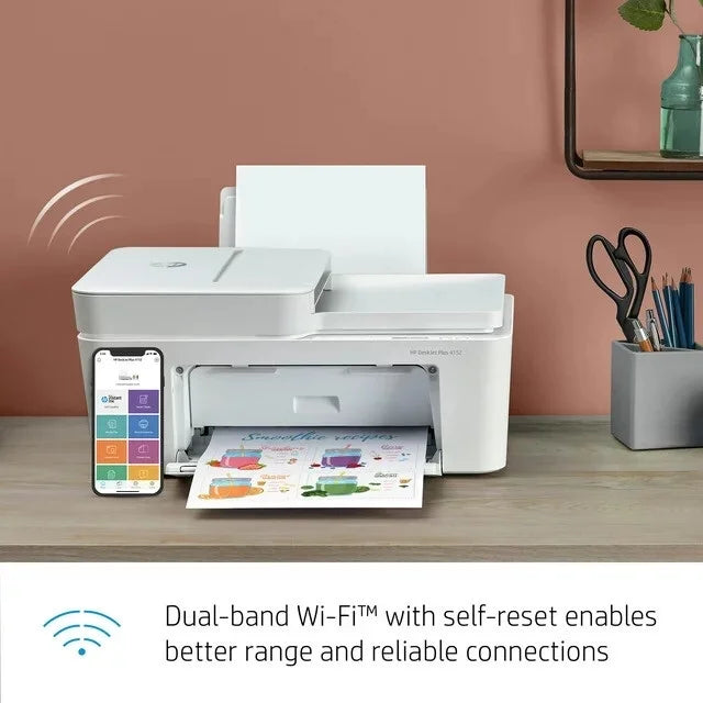 HP DeskJet Plus 4152 Wireless All-in-One Color Inkjet Printer (White) - Refurbished Free Shipping Nicekicks